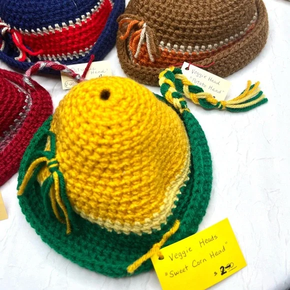 Handmade Crochet Knit Kids Blue Multicolor Hats Children’s Beanie Lot Of 18 NWT